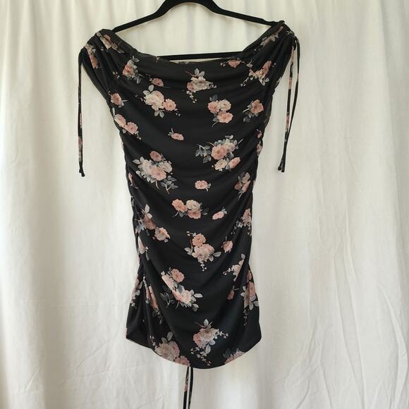 Express goth Romantic fairycore Y2K Cami Tank Top black moody floral  M ruched - Picture 9 of 10